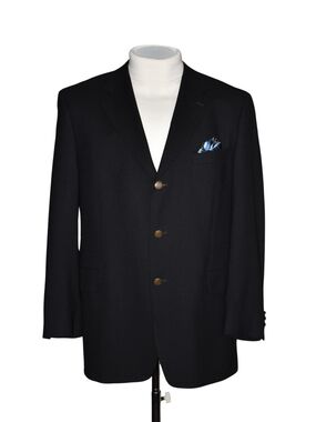 Vtg Jos A Bank Red Tag 3/2 Roll Blazer Black Jacket ER Crown Brass Buttons 43R